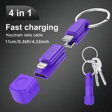 Tzlrxl 4-In-1 Fast Charging Keychain Data Cable – 480Mbps High-Speed Transfer, Multi-Function Portable Charger For USB/Type-C/Lightning Devices - Purple - View 1