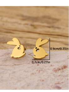 1 paire de boucles d'oreilles clous mini lapin en acier inoxydable doré, bijoux d'oreilles animal mignon de dessin animé hypoallergénique pour tenue quotidienne des femmes - GED904 - Voir 3