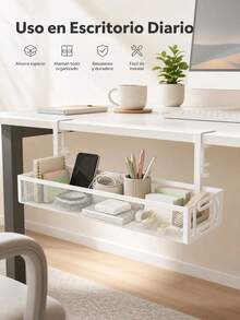 Canasta De Almacenamiento De Mesa De Hierro Forjado Oficina - Blanco - Ver 7