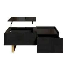 Height-Adjustable Coffee Table, MDF Coffee Table With Storage And High-Gloss Finish, Coffee Table With Drawer And Iron Legs, Modern Living Room Table - 黑色 - 查看 8