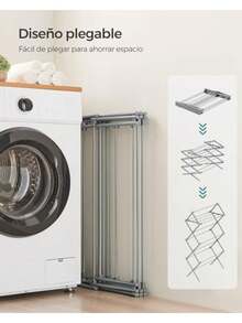 SONGMICS Tendedero Plegable, Tendedero de Ropa, Tendedero Compacto, 37 x 75 x 135.1 cm, Estructura de Acero, Montaje Fácil, Uso Interior Exterior, MLLR770G01 - Gris - Ver 5