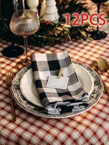 6/12/120PCS Modern Minimalist Christmas Plaid Napkins, Reusable, Washable, Suitable For Parties, Banquets, Restaurants, Kitchens, Cafes, Dining Table Decor - Multicolor - View 15