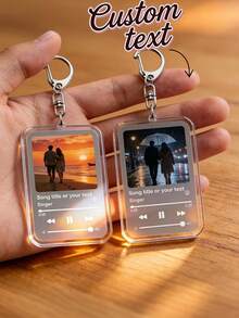 Personalized Photo Keychain, Custom Acrylic Key Ring, Music Player Style Keychain, Photo Memory Gift, Custom Text Key Holder, Couple Keepsake Gift - Multicolor - View 2