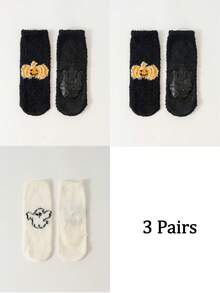 1/2/3/4 Paar Halloween Socken, Kürbis Muster Socken und Fledermaus Muster Damen Socken. Rutschfeste Bodensocken, Socken für den Innenbereich - Verschiedenfarbig - Übersicht 16