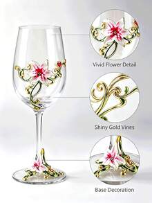 1pc/2pcs Floral Glass Cup, Decorative Cup, Hand-Painted Long Handle Glass Cup, Handmade Enamel Design, Transparent Glass, Exquisite Cup Handle, Suitable For Drinking Cabernet Sauvignon, Perfect Gift Choice - View 7