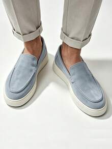 Men's Casual Shoes Suede Loafers Classic British Style Lightweight Soft Flat Shoes - Blue - View 4