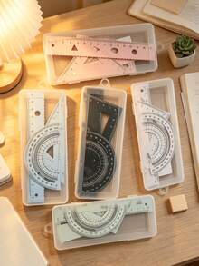 Multifunctional Geometric Ruler Set, Protractor, Triangle Ruler, Straight Ruler, Manual Measurement And Drawing Tools With Storage Box, 4 Colors Available: Pink, Mint Green, Light Blue, Taro Purple, For School, Woodworking, DIY, Teacher Gifts, Back To School Season - Multicolor - View 3