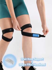 VBOSI 1 Pair Knee Supports With 1 Piece Sports Headband, 3 PiecesWomen Men Fitness Set, Lightweight Gym Accessories For Running, Walking, Squats, Cycling And Daily Workouts, Women Men - Multicolor - View 3