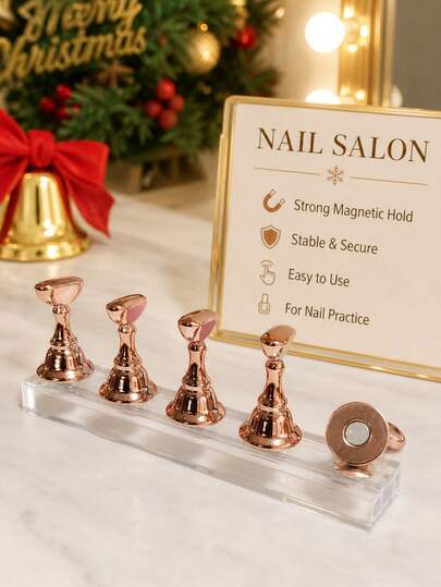 1pc Magnetic Acrylic Nail Display Stand, Fake Nail Practice Holder, Nail Training Storage Rack, Vanity Decor