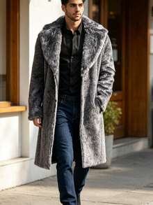 Men Faux Fur Coats - Grey - View 1