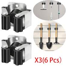 2/4/6/8/12pcs Broom And Mop Holder, Wall Mounted Broom Rack, Heavy Duty Garden Tool Storage Rack, Rake And Shovel Handle Hooks, Stainless Steel Mop Hooks, Multi-Function Wall Mounted Storage Rack With Screws - Black and Gray - View 15