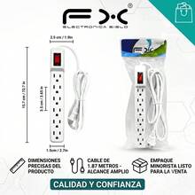 Power Strip With 6 Universal Outlets – 1.87m Cable, Illuminated Switch, Surge Protection - US A Type Plug(110-127V) - View 6