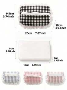 1Pc Tissue Box Cover & Fabric Napkin Holder, Plaid Lace Edge Cute Tissue Storage Box, Aesthetic Decorative Organizer For Bathroom Bedroom Living Room Car Office, Home Room Decor Supplies - View 8