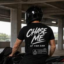 Camiseta 'Persígueme si puedes', Camiseta de Carreras de Motos, Camiseta para Motociclistas Deportivos, Camiseta Gráfica de Carreras Callejeras, Regalo para Motociclistas - Negro - Ver 1