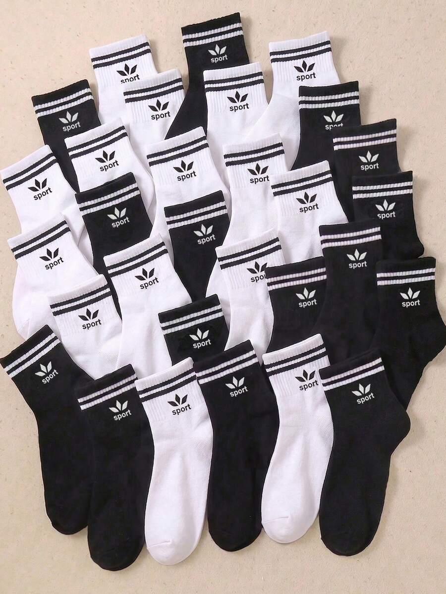20 Pairs Children Socks, Black And White Color Scheme, With Double ...
