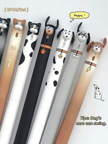 2/4/8pcs Cute Standing Puppy Press-Type Gel Pens, 0.5mm ST Tip, Quick-Dry Black Ink, Cartoon Animal Stationery, Suitable For Note-Taking And Back To School - Multicolor - View 1