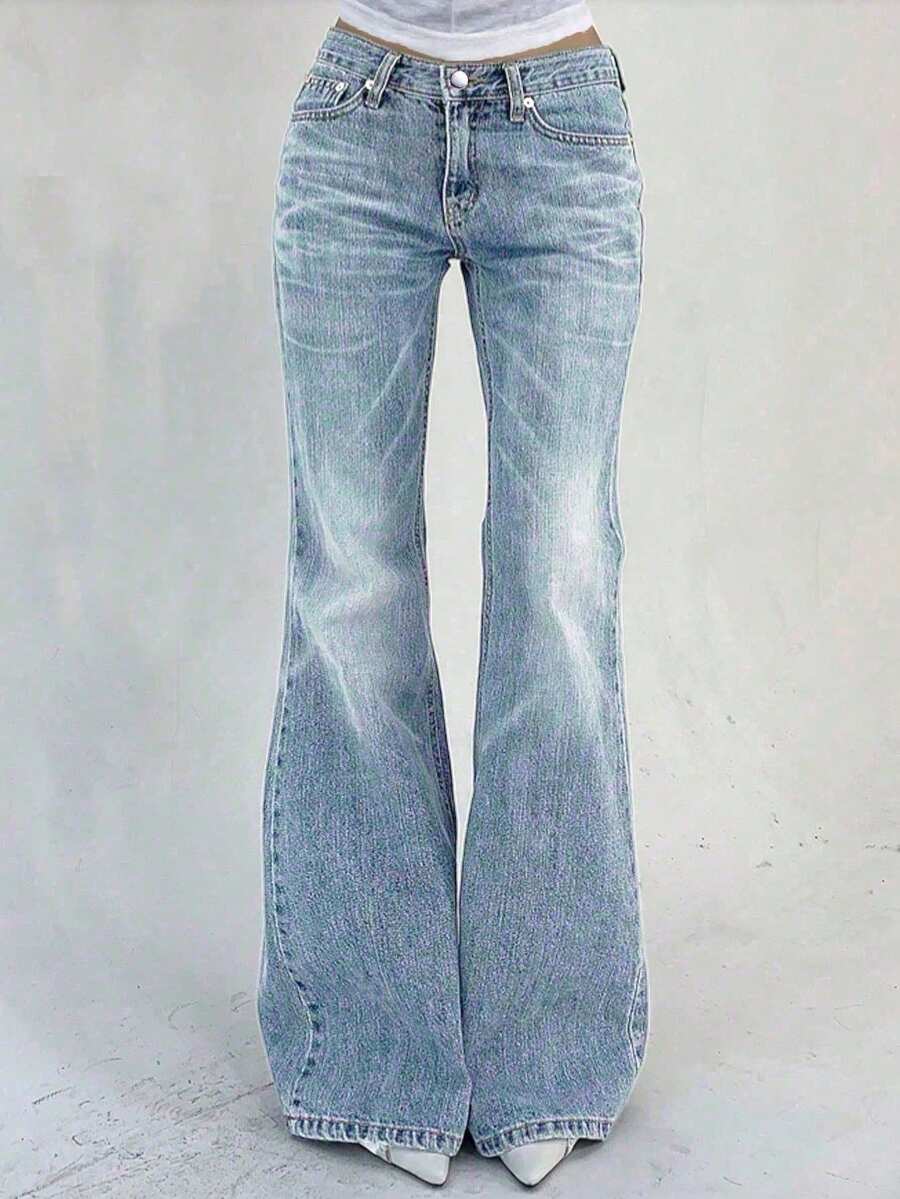 Teen Girl Slim High Waist Flare Leg Jeans - Baby Blue - View 1
