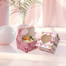 10Pcs 4.02*4.02*2.56in Sturdy Foldable Square Cardboard Gift Boxes, Heart Printed Pattern Favor Containers With Heart Cut-Out Clear Transparent Window, 4 Styles Available Packaging Boxes For Valentine's Day Party Candy Cookie Dessert Gift Wrapping - View 4