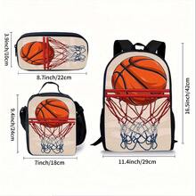 Basketball-Rucksack 3-teilig, inklusive Rucksack, Lunchbox und Federmäppchen, geeignet für den täglichen Schulgebrauch, Bergsteigen und Outdoor-Sportarten. - 3-teiliges Set - Übersicht 2