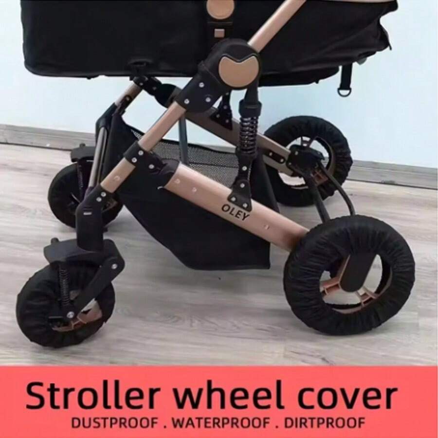 4件組嬰兒推車輪罩 防塵輪胎保護套組 - 黑色 - 查看 1