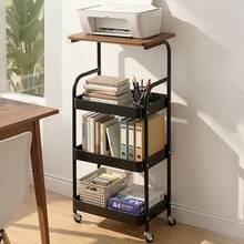 Senmeo Multi-Functional Metal Rolling Cart, Durable 3-Tier Shelf With Casters, Holds Snacks/Files/Books, Easy To Relocate - Perfect For Kitchen/Desk, Seasonal Storage Upgrade - Four Layers - Black - View 10