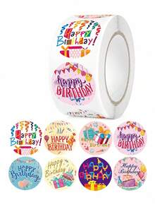 1 Roll 500pcs Happy Birthday Stickers, Colorful Round Gift Bag Seal Labels, Dessert Box Packaging Labels, Suitable For Birthday Party And Anniversary Celebration - Multicolor - View 8