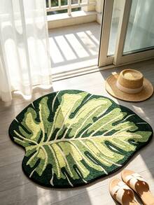 1 pieza Alfombra de baño suave, absorbente y esponjosa con estampado de hojas en color verde menta, adecuada para la decoración del hogar, la entrada y la protección interior, alfombra de baño, felpudo, alfombra pequeña, alfombra, decoración del hogar, alfombra pequeña de área, alfombra de exterior, decoración del hogar, alfombra de área, alfombra de dormitorio, alfombra lavable - Multicolor - Ver 2
