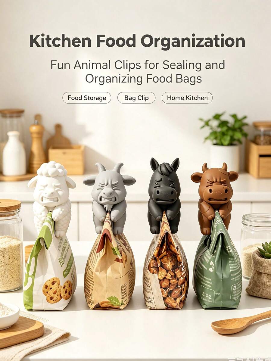 3D Printed Animal Farm Bag Clips, Cute Refrigerator Magnets, Moisture-Proof Sealing Clips, Kitchen Snack & Seasoning Storage Accessories - Multicolor - View 1
