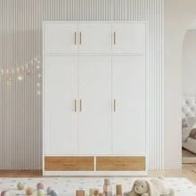 3-Door Wardrobe With Top Shelf, Bedroom Wardrobe - 白色 - 查看 2