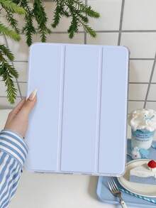 1件灰色藍色三折平板電腦保護殼，附筆槽，兼容 iPad Mini 4/5/6/7/Air/Air 2/9.7/10.2/10.5/10.9 (Air 4-Air 8)/Pro 11/10th Gen/A16/Pro 11 2024 與 Galaxy A8，柔軟磨砂翻蓋式保護殼，三折支架，睡眠/喚醒功能，內置筆槽，不含筆 - 灰藍色 - 查看 4
