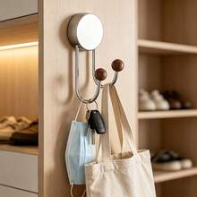No Punch Suction Hooks, Rustproof Stainless Steel Bathroom Robe Hooks, Vintage Wooden Bead Dual Hanging Hooks, Strong Load Bearing Removable Wall Mount Hooks For Entryway Bedroom Washroom - Multicolor - View 1