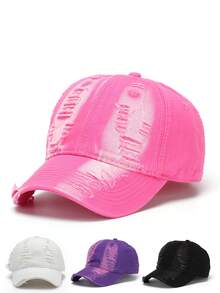 1pc Gradient Distressed Washed Baseball Cap, Fashion Vintage Ripped Edge Brim Soft Top Cap, Suitable For Daily Wear - Baseball Cap - View 1