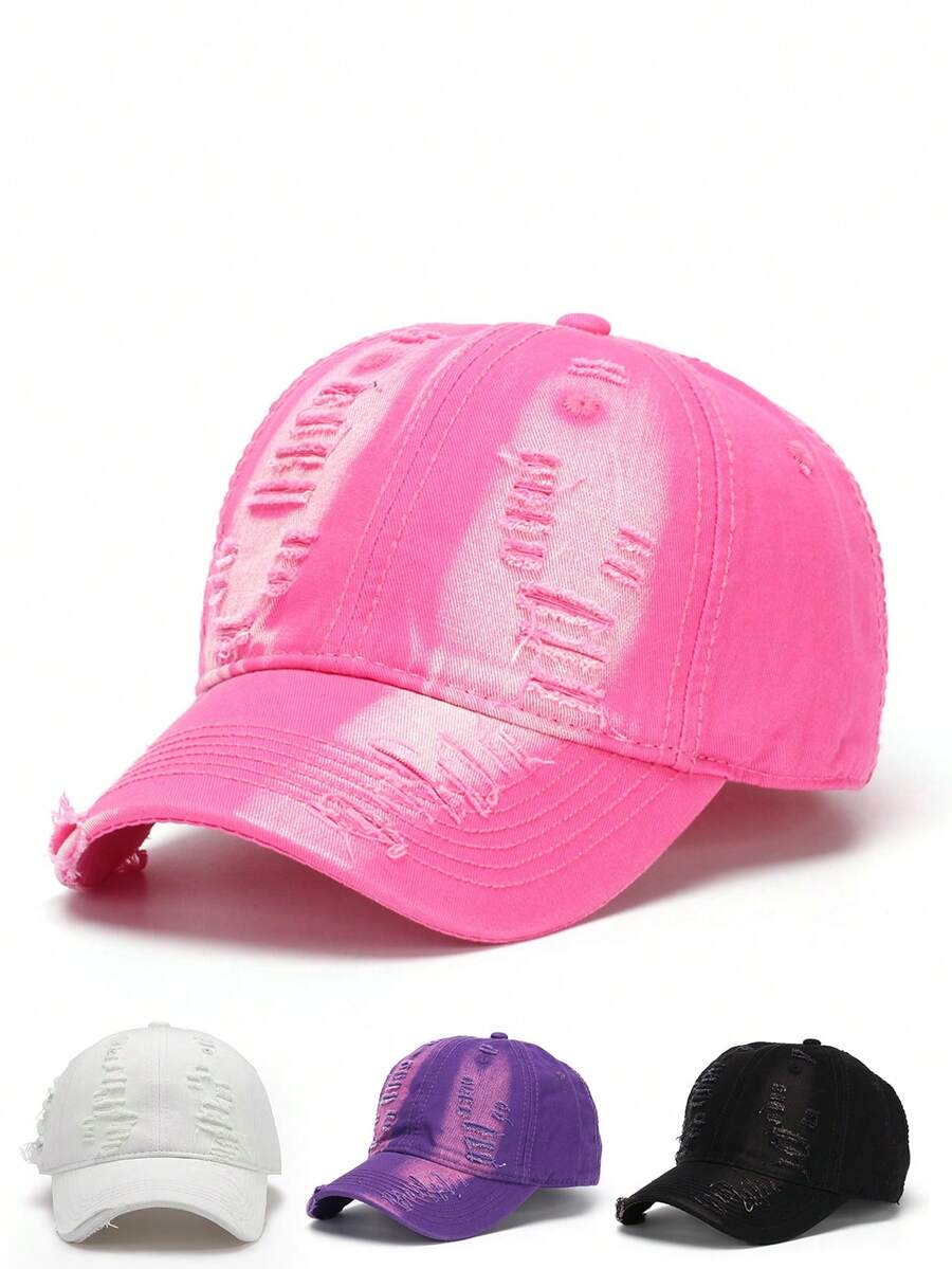 1pc Gradient Distressed Washed Baseball Cap, Fashion Vintage Ripped Edge Brim Soft Top Cap, Suitable For Daily Wear - Baseball Cap - View 1