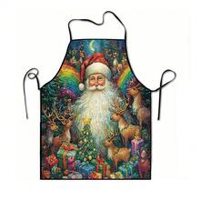 1pc Christmas Santa Claus, Christmas Bell, Christmas Snowflake, Christmas Reindeer, Christmas Tree, Christmas Snowman, Christmas Penguin, Christmas Cartoon Animal Pattern Chef Apron, Apron, Suitable For Home Decor And Kitchen Use. Made Of 100% Polyester Material, Designed As Sleeveless Style, Perfect For Home Kitchen, Outdoor BBQ Cooking. This Printed Apron Is Unisex, Machine Washable And Reusable, An Essential Kitchen Item - Multicolor - View 12