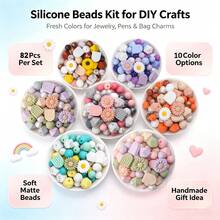 10 Colors Available | 82Pcs/Set Assorted Silicone Beads Set, Daisy & Arch Geometric Silicone Beads For DIY Decorative Pen, Bracelets & Handmade Crafts - Daisy Arch Mixed Set - View 7