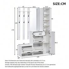 Hall Tree For Entryway, Including Shoe Cabinet, Mirror And Coat Hooks, Multifunctional Shoe Cabinet, Wall-Mounted Wardrobe With Shelves, For Hallway Entryway, White - White - View 5