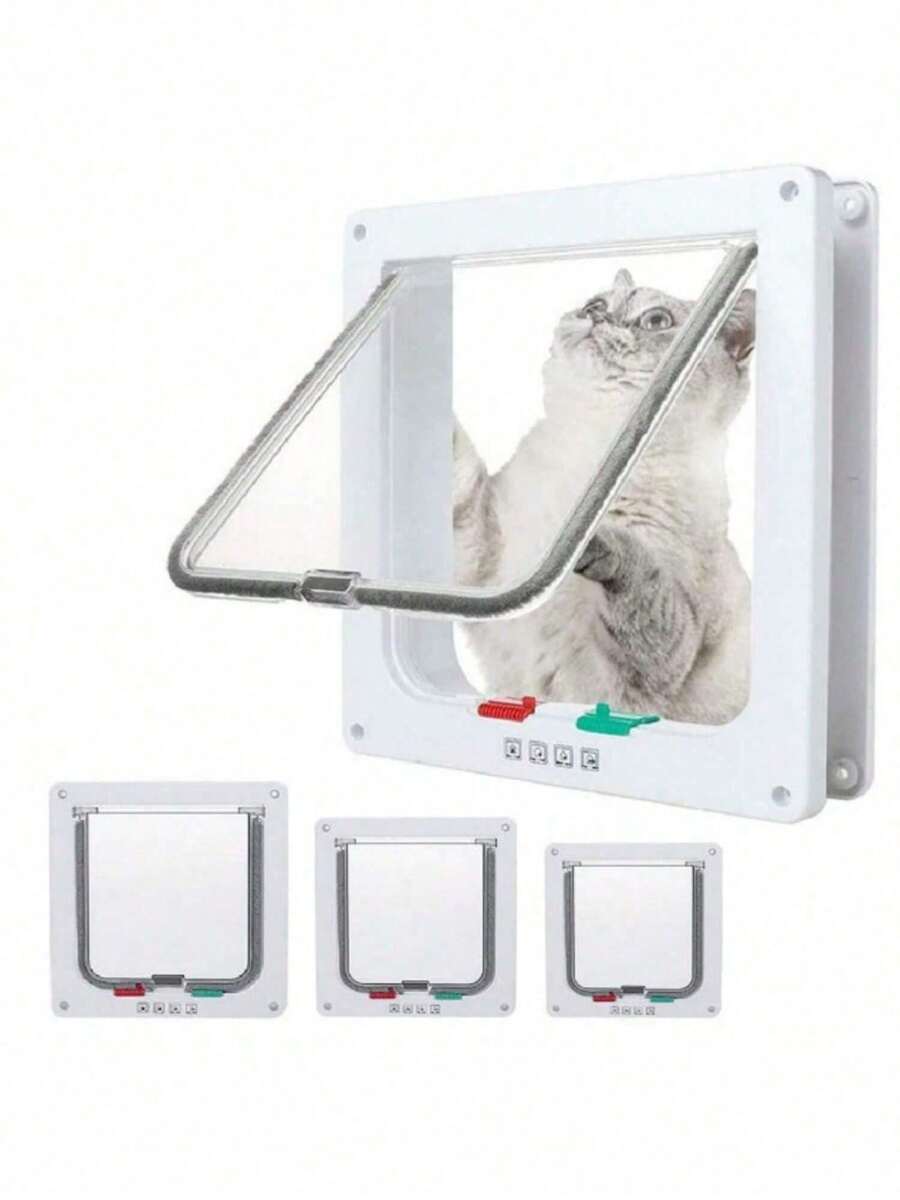 Cat & Dog Door White 4-Way Locking Pet Door, Indoor/Outdoor Universal, Windproof & Waterproof