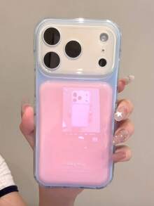Ins Korean Cream Style Minimalist Contrast Color 17/17 Pro Max/16/16 Pro/15 Phone Case, New Premium Silicone Full Coverage Shockproof Soft Protective Shell With Camera Lens Protection For Women - Pink - View 4