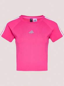 Adidas 三葉草女子短版波浪邊運動修身短袖T卹 - 玫紅色 - 查看 3
