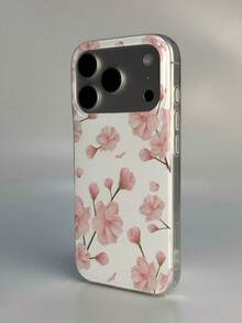 1pc Pink Floral Pattern Design Phone 17 Pro Max Phone Case, Compatible With Phone 16 Pro Max, 15 Pro Max, 14 Pro Max, Korean Style High-End Fashion Fun Phone Case, Compatible With 11/12/13/14/15/16 Pro Max Plus, Elegant Design Suitable For Men And Women, Perfect Gift For Girlfriend On Christmas, Valentine's Day, Easter, Wedding Season And Birthday! - White - View 3