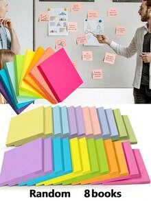 8pcs Square Self-Adhesive Memo Pads, Fluorescent Colorful Sticky Notes, Student Note Strips, Reusable, Aesthetic Macaron Bright Solid Color Minimalist Design, Premium Thick Paper Material, Strong Adhesion Firm Attachment Without Peeling, Back To School Supplies - one-size - View 14