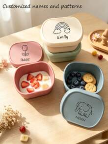 300ml/200ml Silicone Baby Food Container, Mini Lunch Box, Snack Box, Jam Jar, Essential Picnic Utensils, Customizable With Name And Pattern - Multicolor - View 2