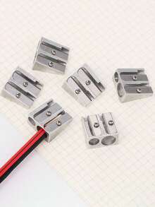 1pc Metal Single/Double Hole Precision Pencil Sharpener, Aluminum Alloy Square Rotary Pencil Sharpener, Mini Portable Single Hole Slanted Pencil Sharpener For Students, Metal Dual Hole Pencil Sharpener, School Supplies For Learning, Also Suitable For Lipstick, Makeup Brushes, Eyebrow Razors, Lip Liners, Eyeliner Pencils, Girls Gift, And Regular Pencils - Silver - View 5