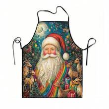 1pc Christmas Santa, Christmas Bell, Christmas Snowflake, Christmas Reindeer, Christmas Tree, Christmas Snowman, Christmas Penguin, Christmas Cartoon Animal Pattern Chef Apron, Apron, Suitable For Home Decor And Kitchen Use. Made Of 100% Polyester Material, Designed As Sleeveless Style, Perfect For Home Kitchen, Outdoor BBQ Cooking. This Printed Apron Is Unisex, Machine Washable And Reusable, An Essential Kitchen Item - Multicolor - View 13