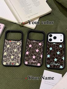 1pc Customized Personalized Dark Leopard Print DIY Colorful Star Custom Name Thick Phone Case, Various Pattern Phone Shell Protective Cover, Compatible With Apple 11 12 13 14 15 16 17 Pro Max, S23 S24 S25 Ultra S26 Ultra A57 A56 A55 A54 A35 A36 A37 - Multicolor - View 1