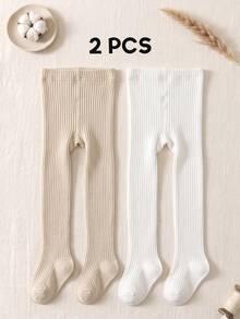 2 Pairs Striped Kids Leggings, Versatile Minimalist Girls Tights, Spring/Autumn Solid Color Double-Needle Girls Tights - Multicolor - View 13