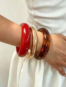 3/1pc Elegant Minimalist Round Stackable Bangle Set, Versatile Fashion Wrist Accessory Suitable For Women's Daily Wear - Multicolor - View 6