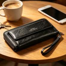 1pc Fashion Pop-Up Wallet, Grass Pattern PU Carbon Fiber Microfiber RFID Anti-Theft Metal Card Holder With Coin Pocket, Suitable For Daily Carry - Black - View 6