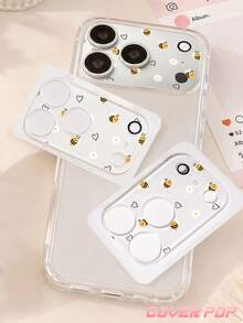 1 pc Pelindung Lensa Ponsel Pola Lebah & Bunga Eksklusif, Dekorasi Ponsel Cantik Hadiah untuk Anak Perempuan, Kompatibel dengan Phone 17 Pro/17 Pro Max/Phone 18 Pro/18 Pro Max, Kaca Tempered Cakupan Penuh, Film Casing Cocok Untuk - Clear - View 3