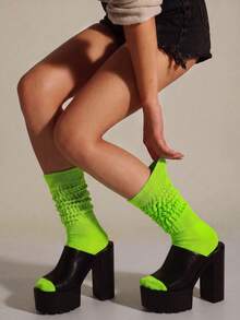 ECIEXI 1 Pair Contrast Color Mid-Calf Socks, Puffy Slouch Socks, Soft Warm Leg Warmers For Spring, Suitable For Daily Wear, Festivals, Parties, Outdoor Sports, Y2k, Cozy - Multicolor - View 27